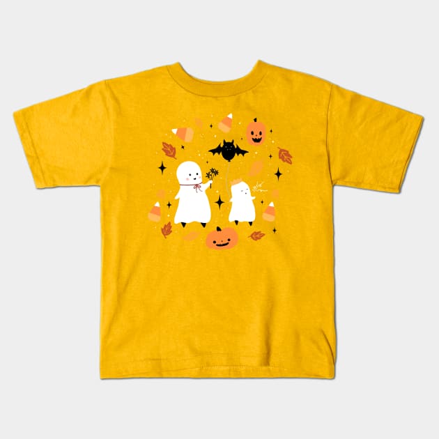 Autumn Ghosties Kids T-Shirt by Little Spooky Studio